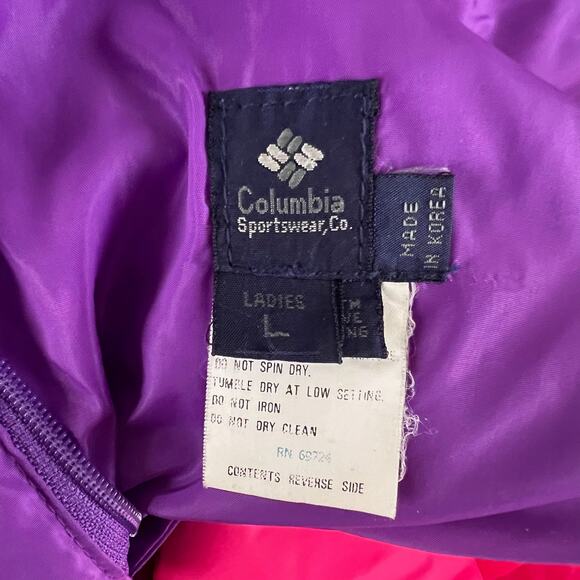 Vintage Columbia Reversible Down Puffer Jacket L Purple Pink 90s Ski Coat Retro - Picture 14 of 15